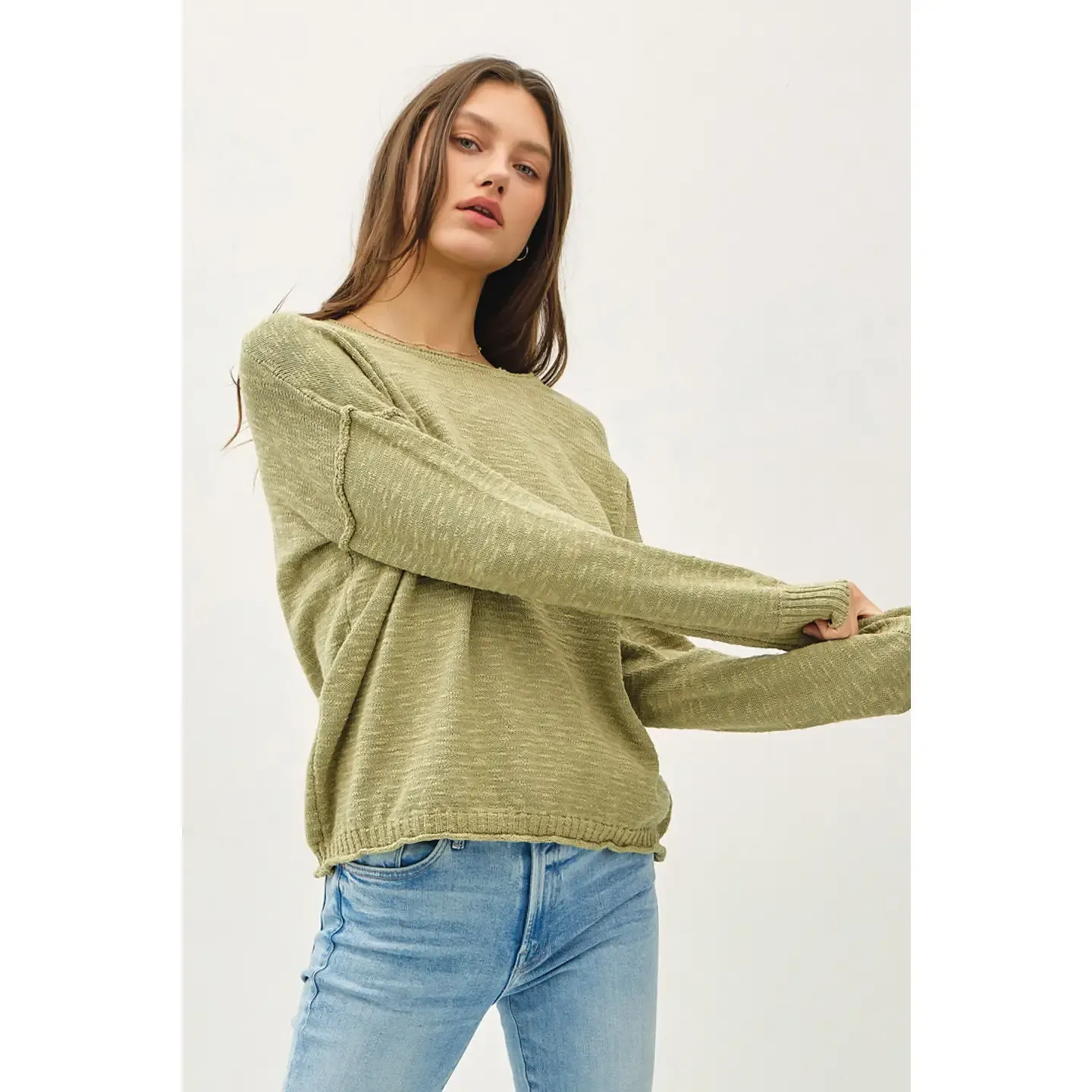 Moss Inside Out Drop Shoulder Pullover Sweater