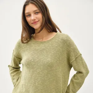 Moss Inside Out Drop Shoulder Pullover Sweater