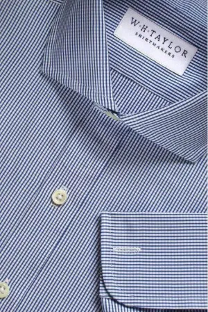 Navy Blue Shepherds Check Poplin Ladies Bespoke Shirt