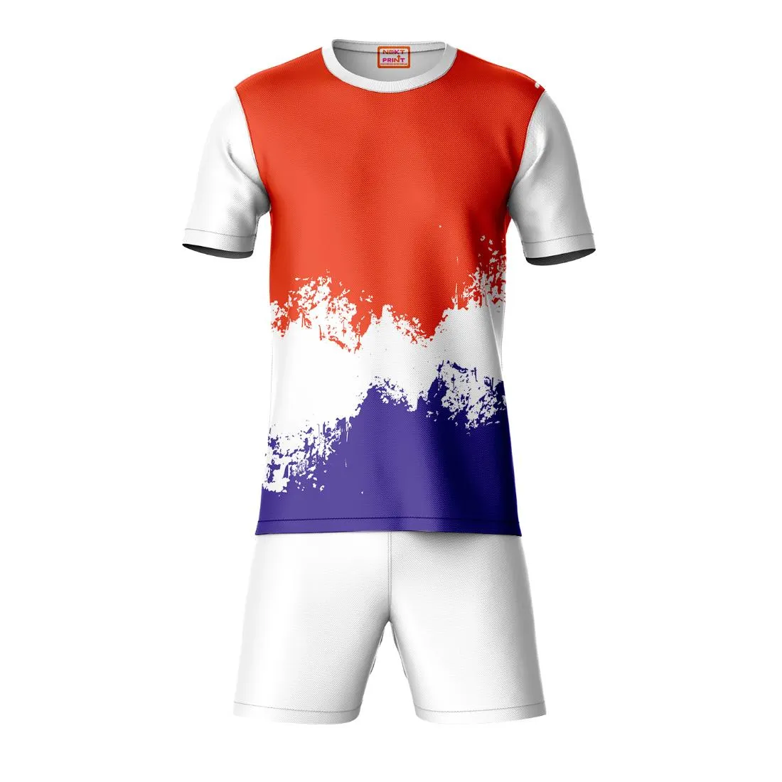 Next Print Round neck jersey white with shorts NPTS54