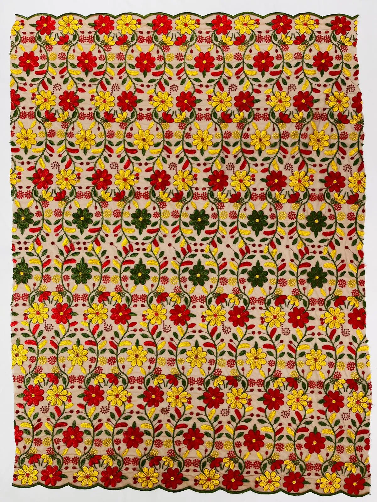 Oaxaca multi color Mexican Sarape floral design embroider mesh lace-sold by the yard.