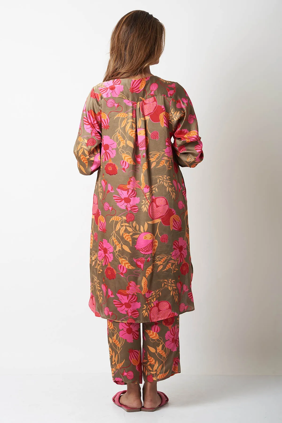 Olive Printed A-Line Co-ord Set