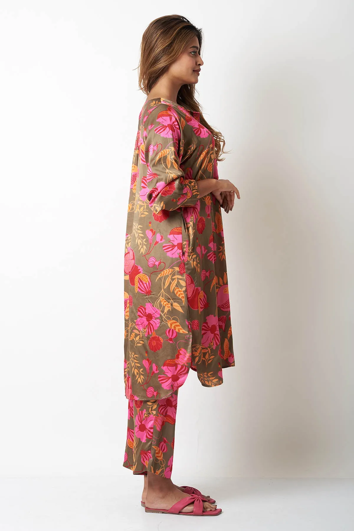 Olive Printed A-Line Co-ord Set