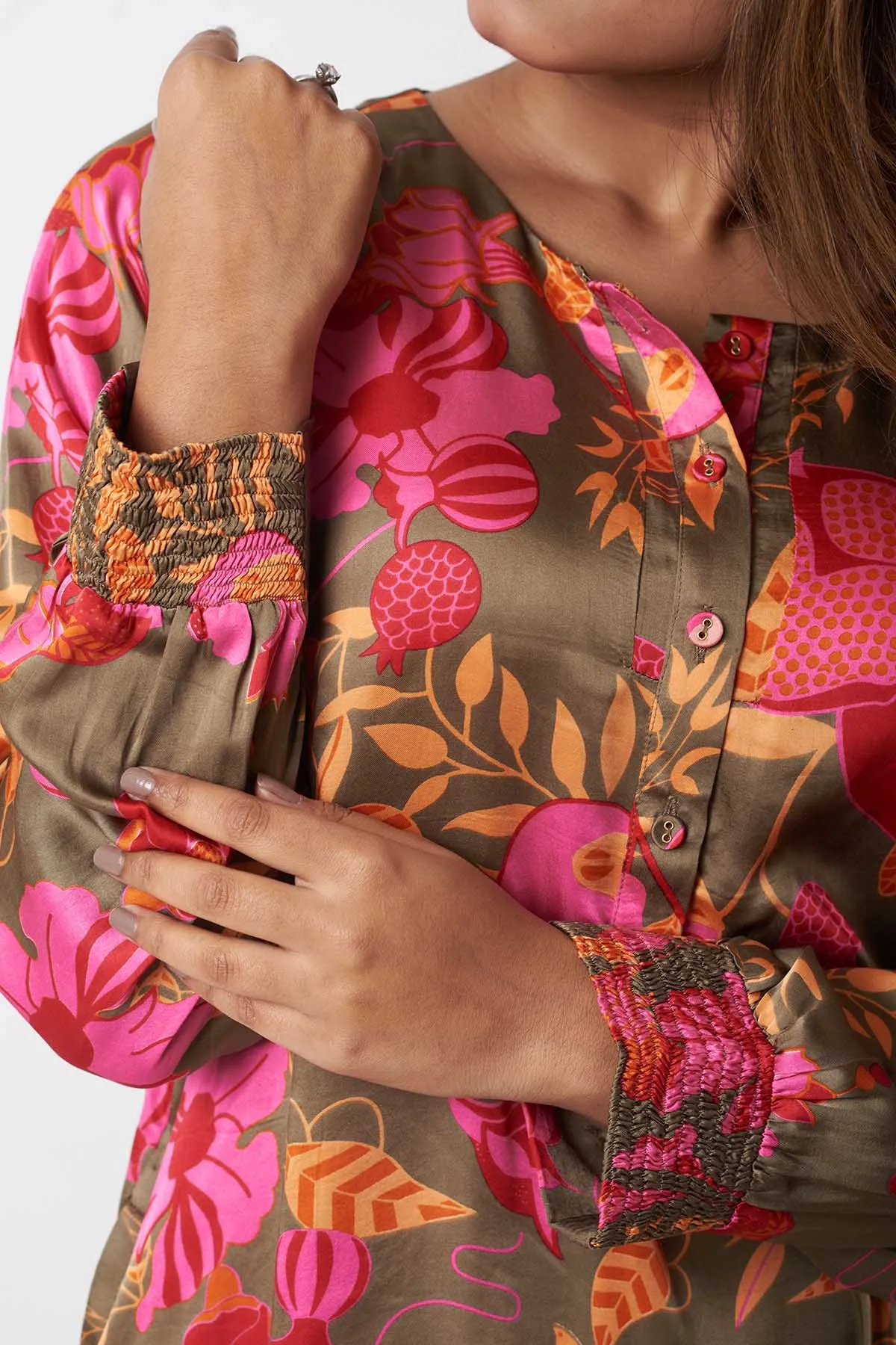 Olive Printed A-Line Co-ord Set