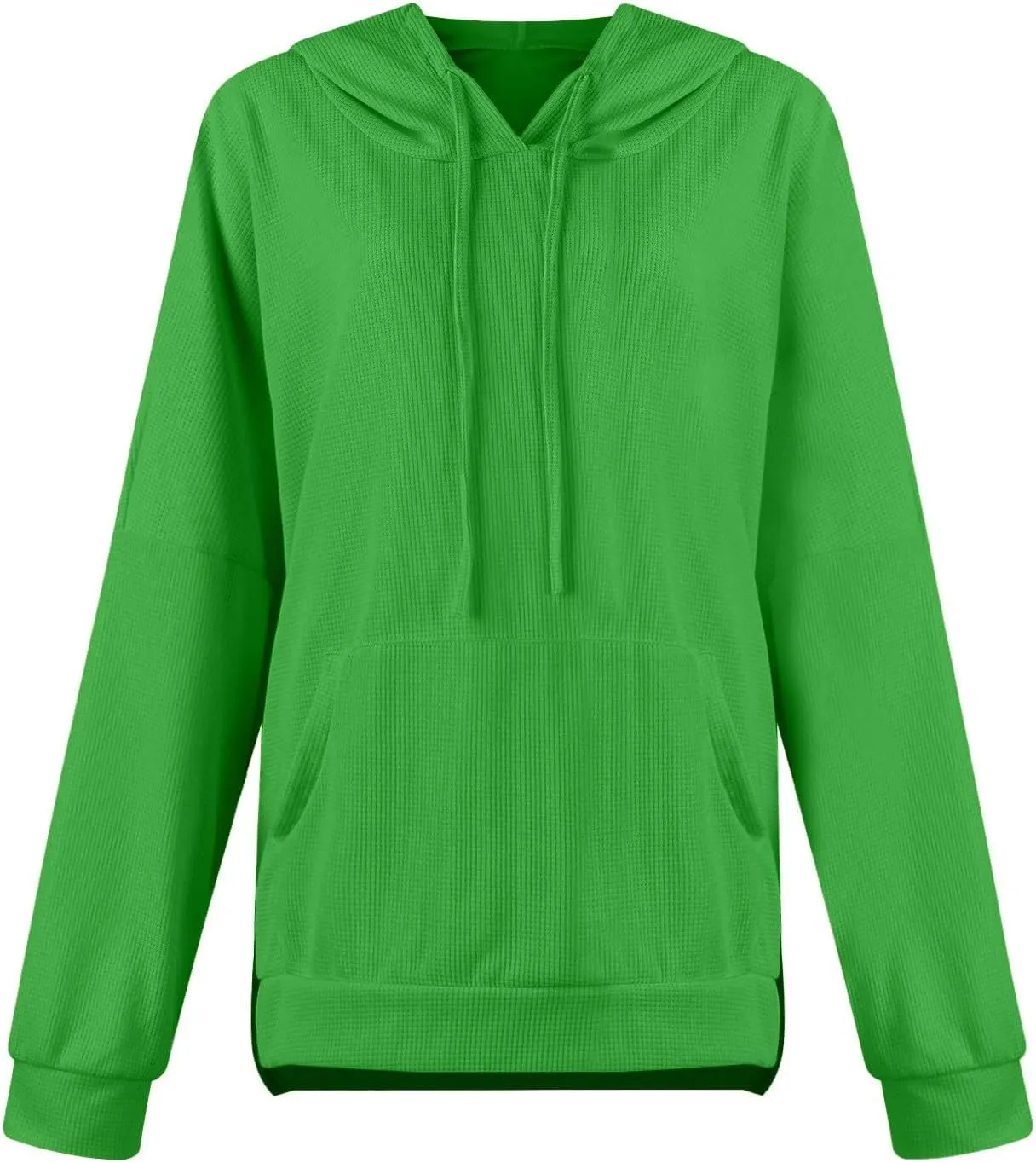 Oversized Hoodies for Women Waffle Knit Drawstring Hooded Sweatshirt with Pocket Casual Side Slit Pullover Sweaters
