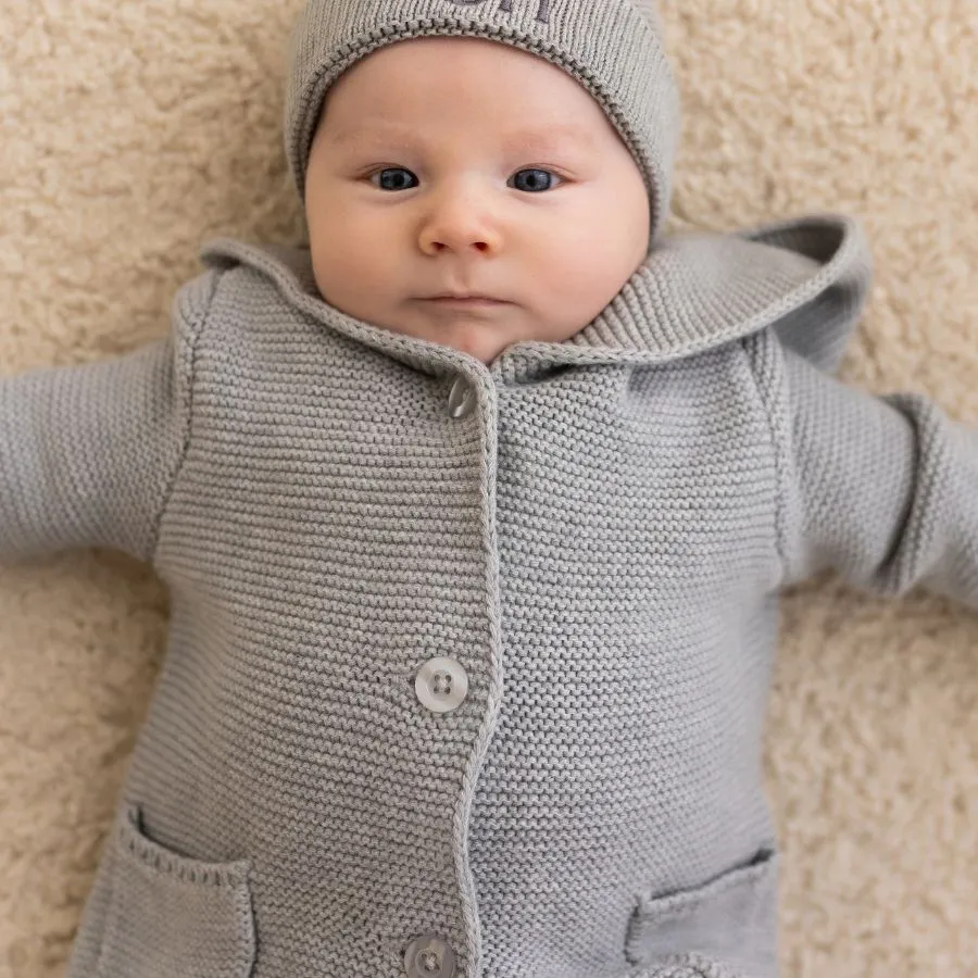 "Little Bear" Cotton Knit Cardigan Grey