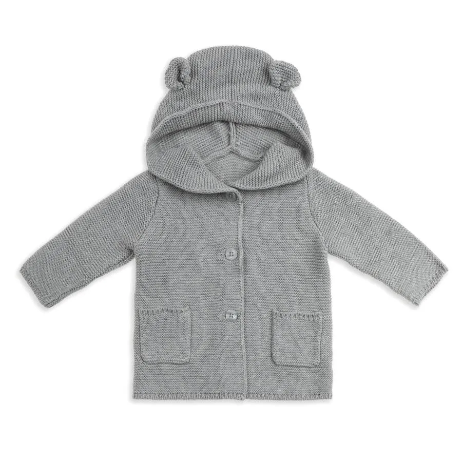 "Little Bear" Cotton Knit Cardigan Grey