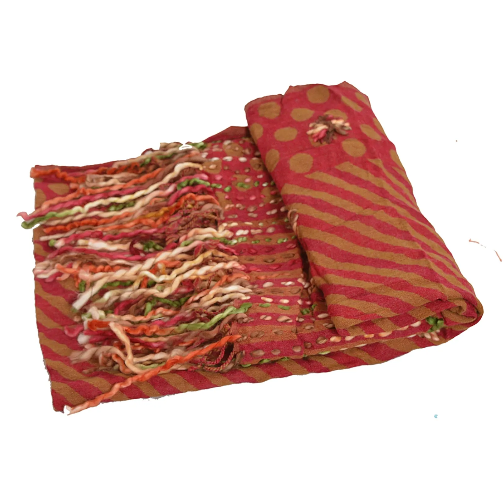 SANSKRITI NEW DARK RED HAND EMBROIDERED SHAWL SCARF BOIL WOOL STOLE WARM