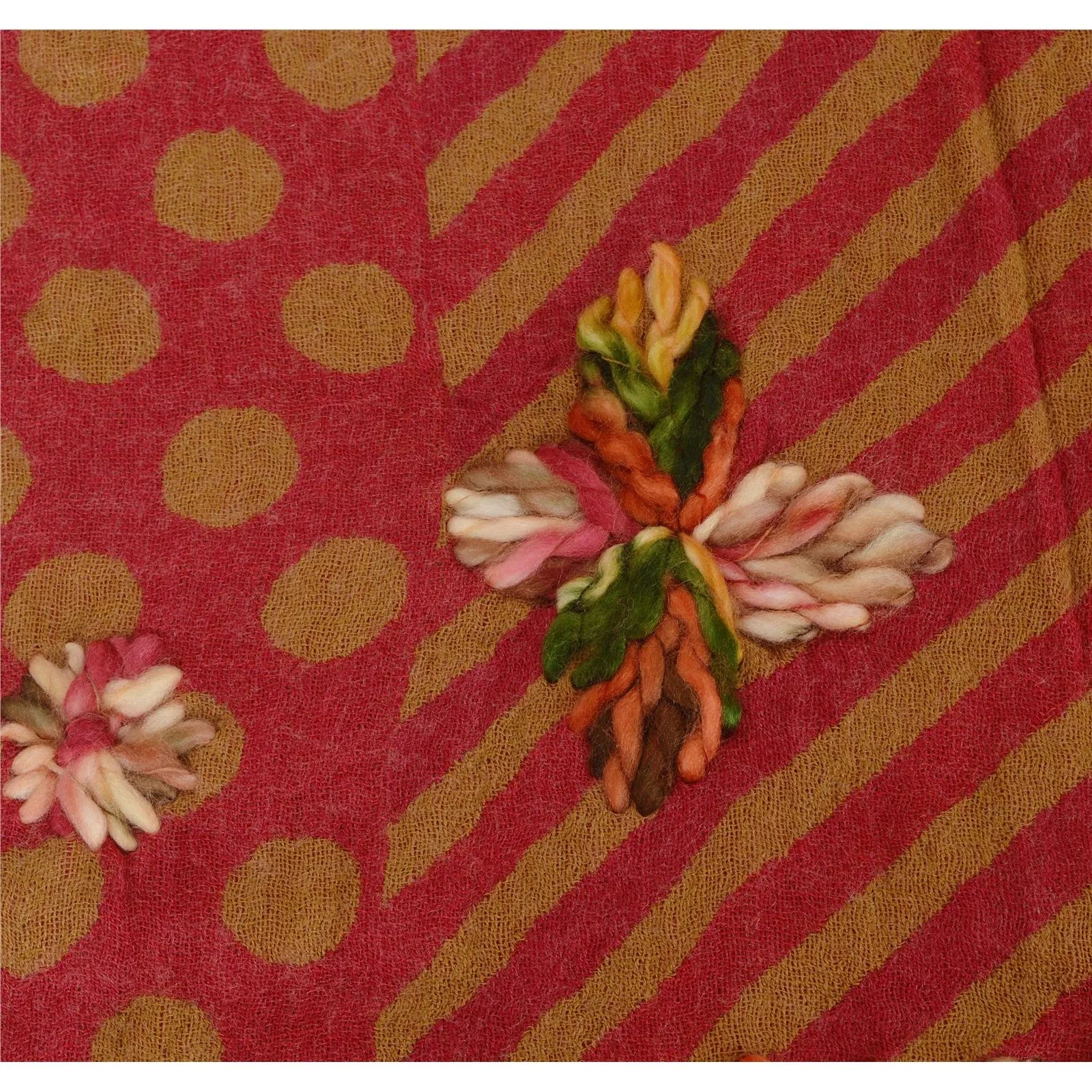 SANSKRITI NEW DARK RED HAND EMBROIDERED SHAWL SCARF BOIL WOOL STOLE WARM