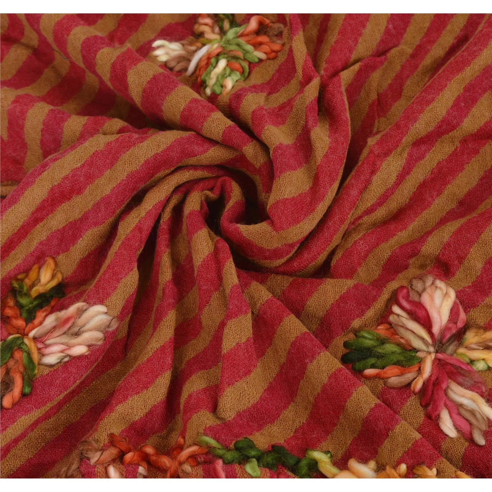 SANSKRITI NEW DARK RED HAND EMBROIDERED SHAWL SCARF BOIL WOOL STOLE WARM