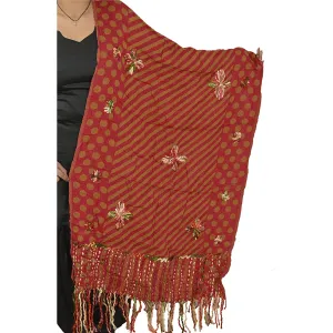 SANSKRITI NEW DARK RED HAND EMBROIDERED SHAWL SCARF BOIL WOOL STOLE WARM