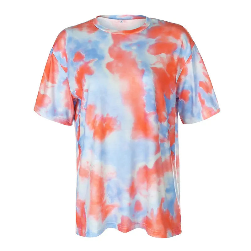 Summer Black Women Trendy Dye Colourful Loose Slim Look Casual T-Shirt Short Sets T-Shirt