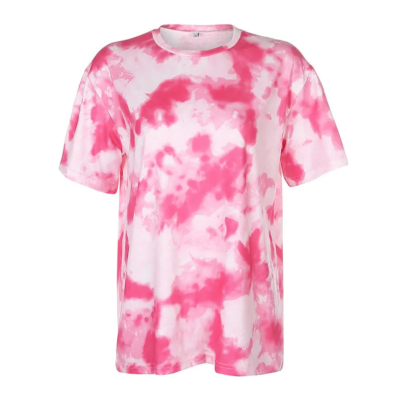 Summer Black Women Trendy Dye Colourful Loose Slim Look Casual T-Shirt Short Sets T-Shirt