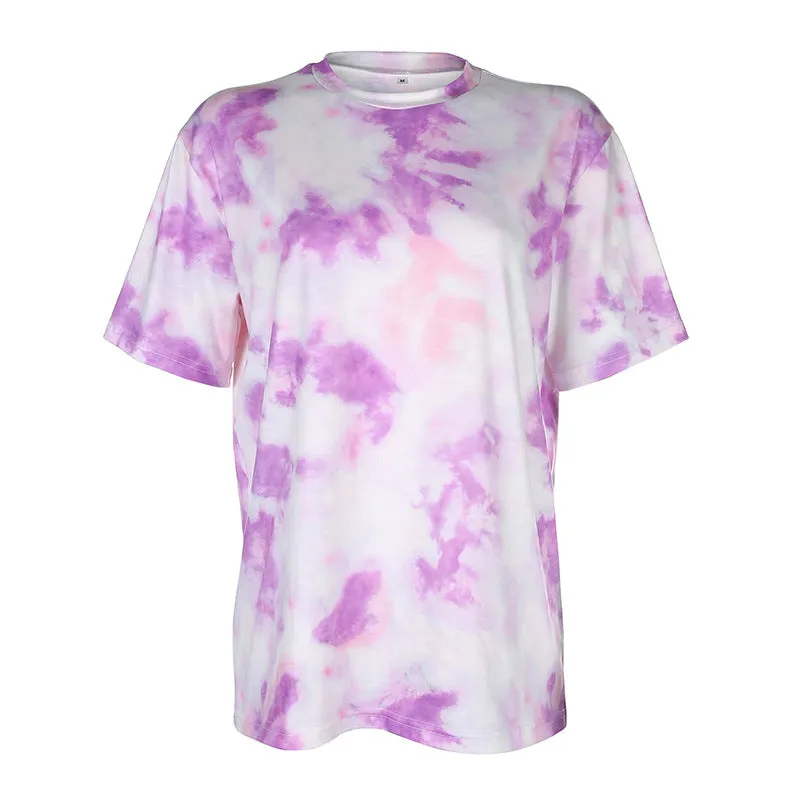 Summer Black Women Trendy Dye Colourful Loose Slim Look Casual T-Shirt Short Sets T-Shirt