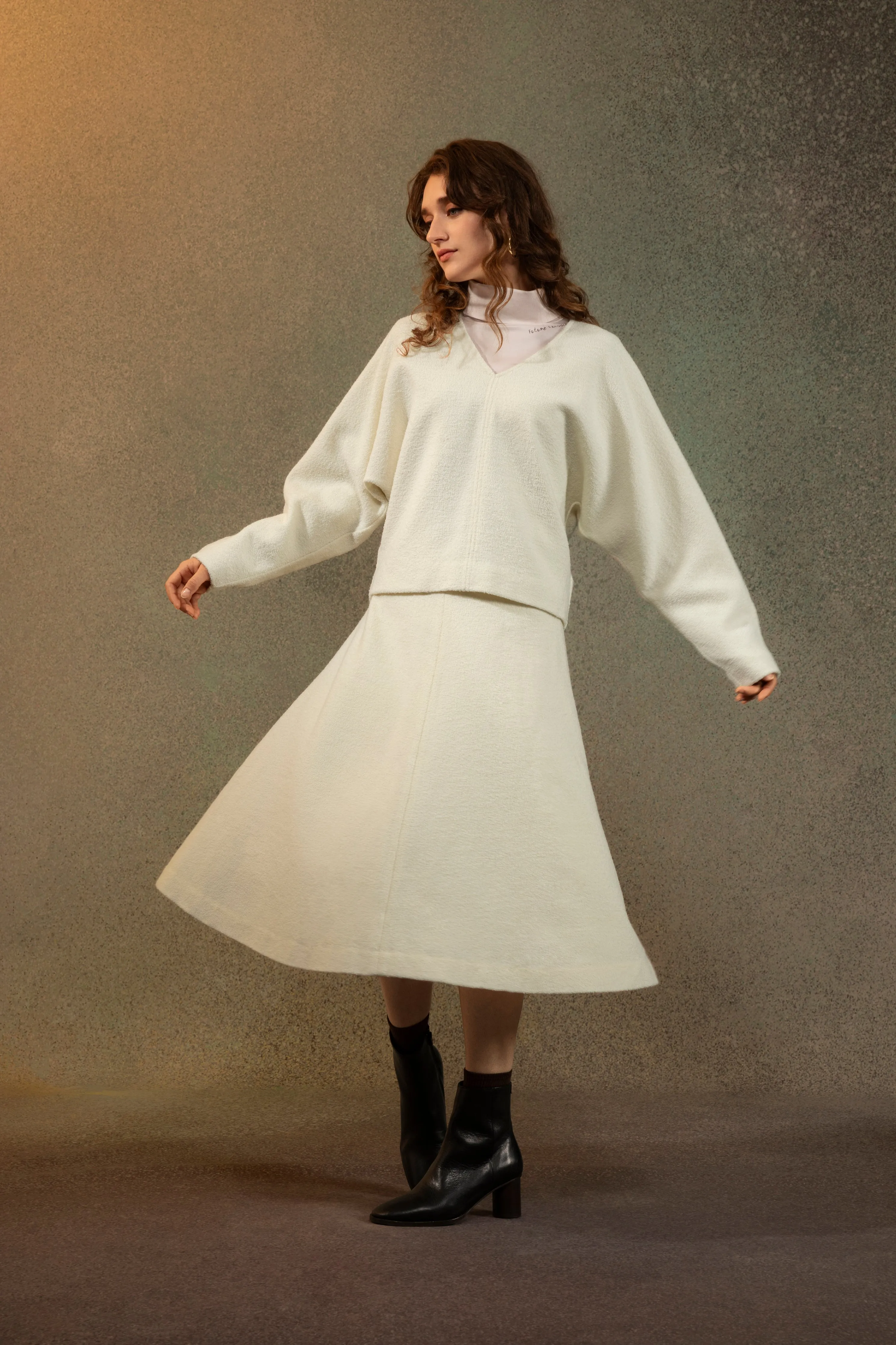 Textured Wool Flare Skirt