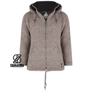 Unisex Knitted Woollen Jacket Brown with Detachable Hood
