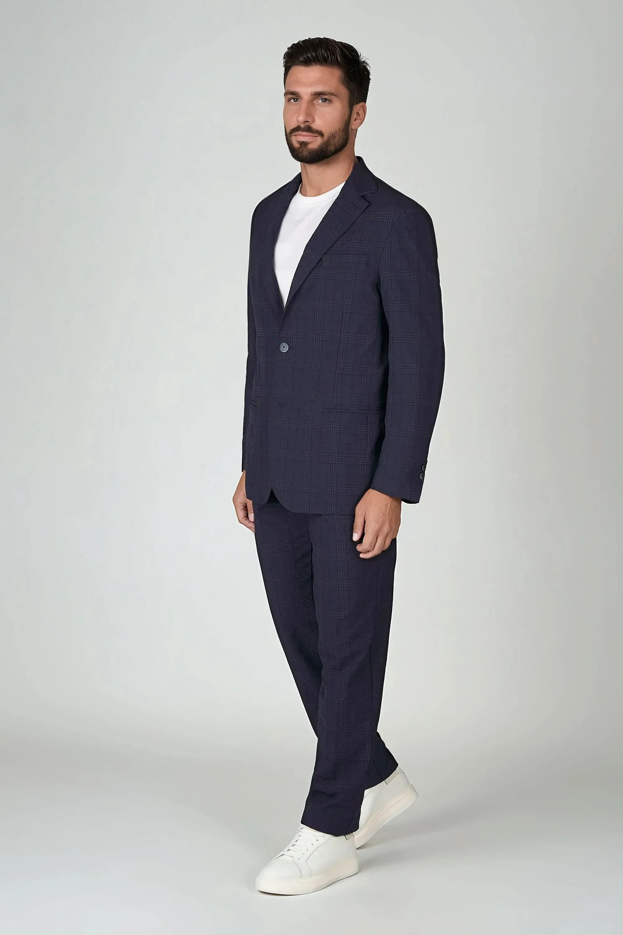 Unlined Blue Prince of Wales Seersucker Blazer