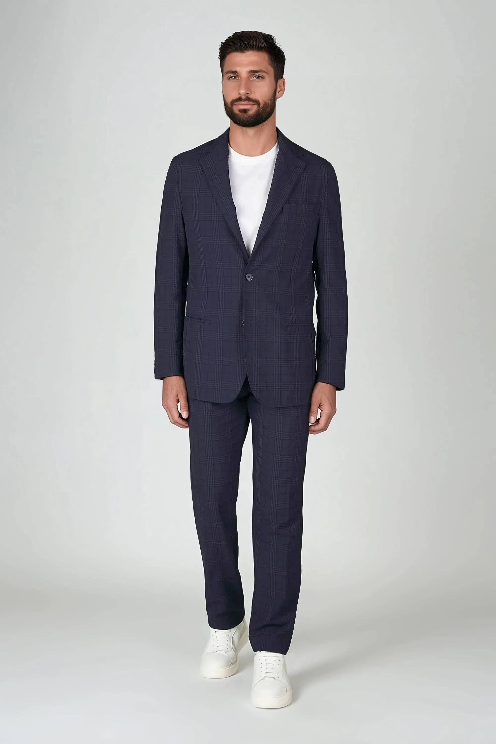 Unlined Blue Prince of Wales Seersucker Blazer