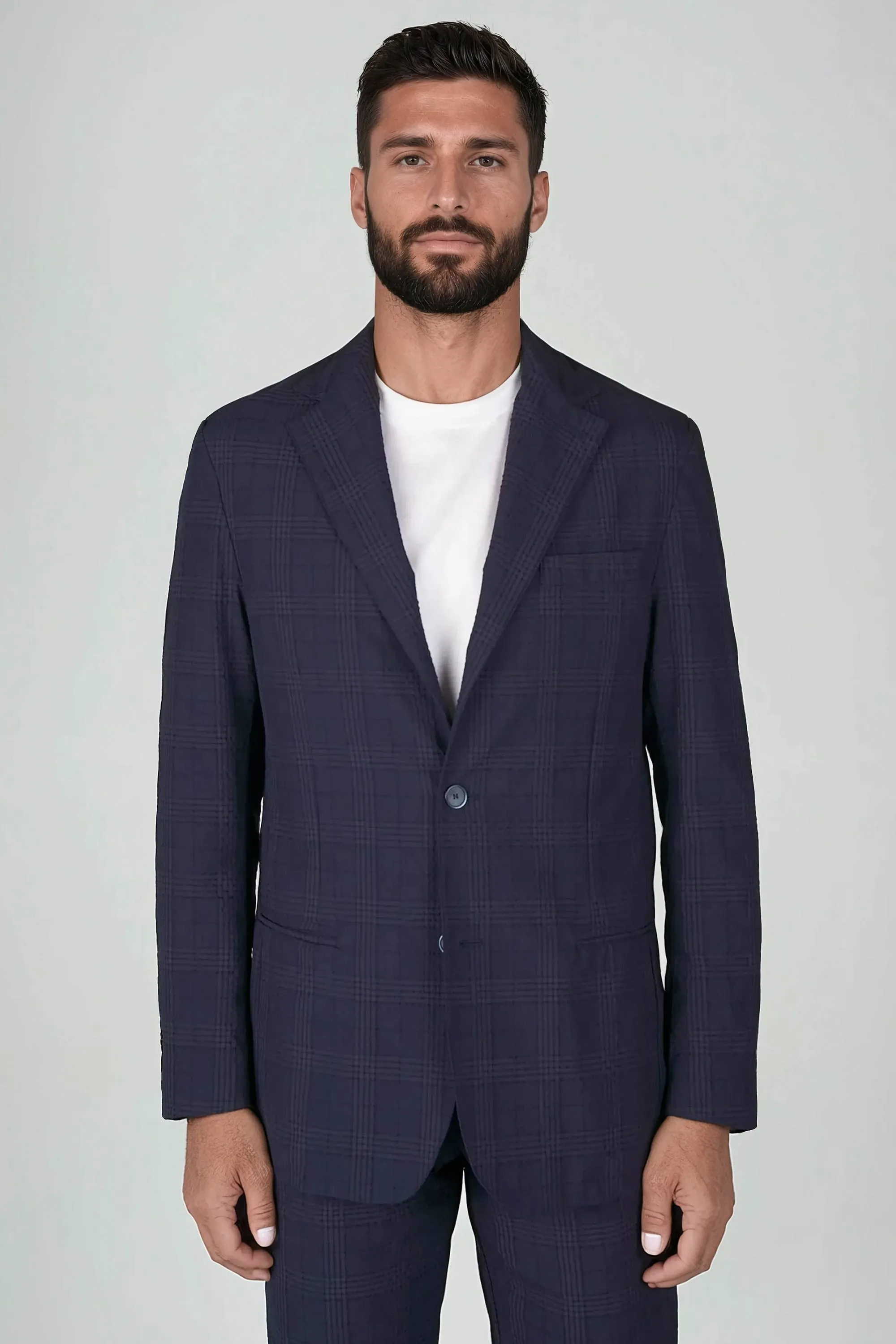 Unlined Blue Prince of Wales Seersucker Blazer