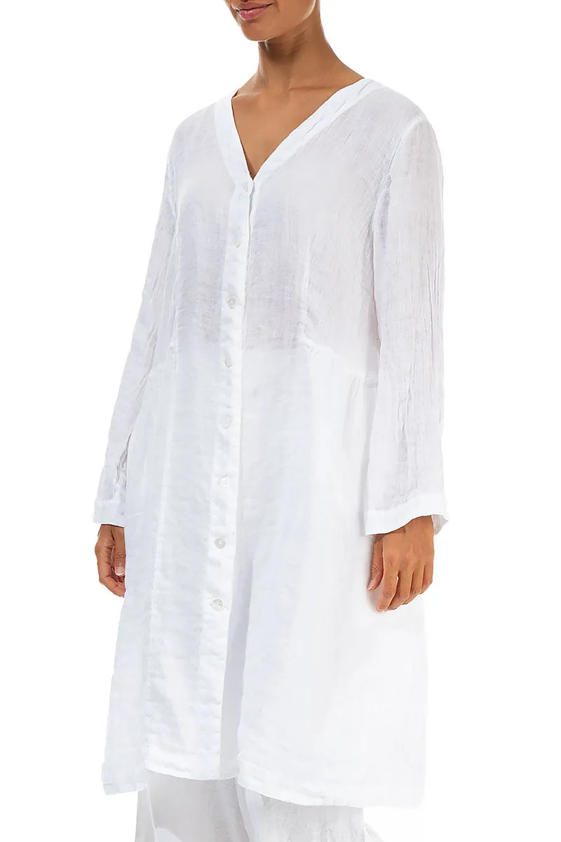 V-Neck White Gauze Linen Jacket