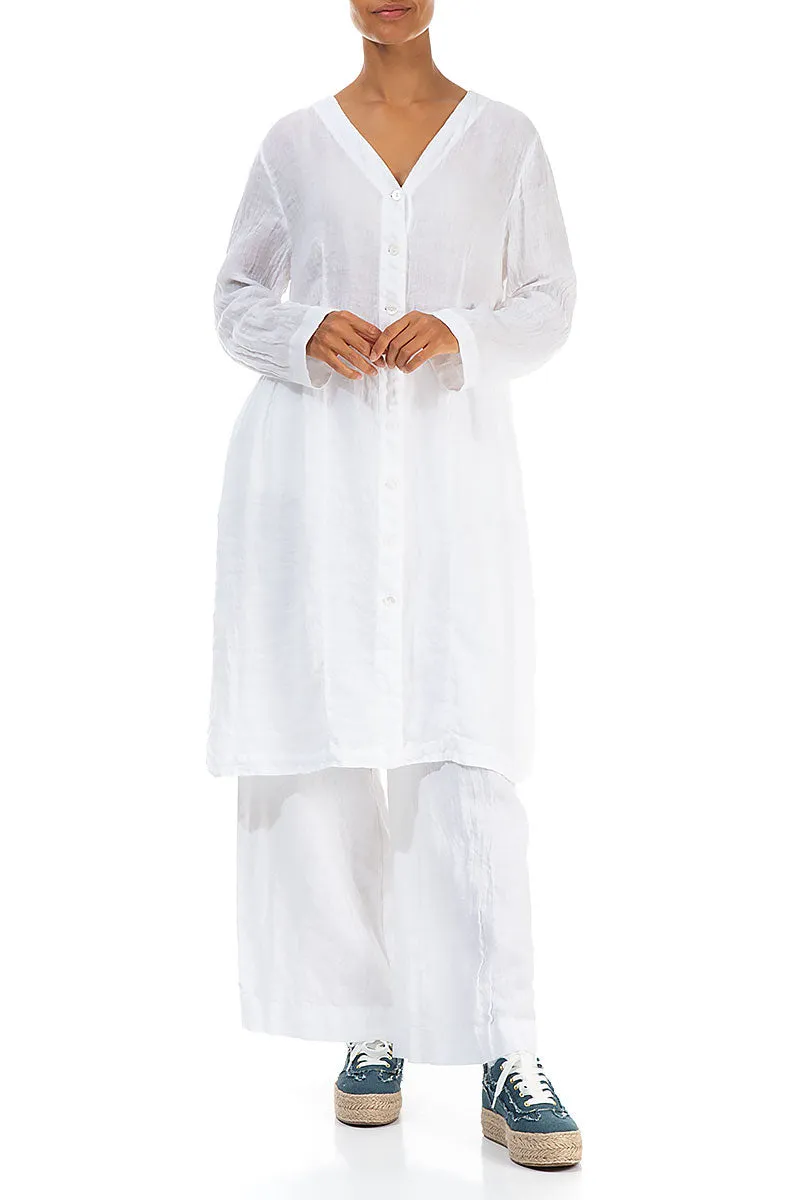 V-Neck White Gauze Linen Jacket