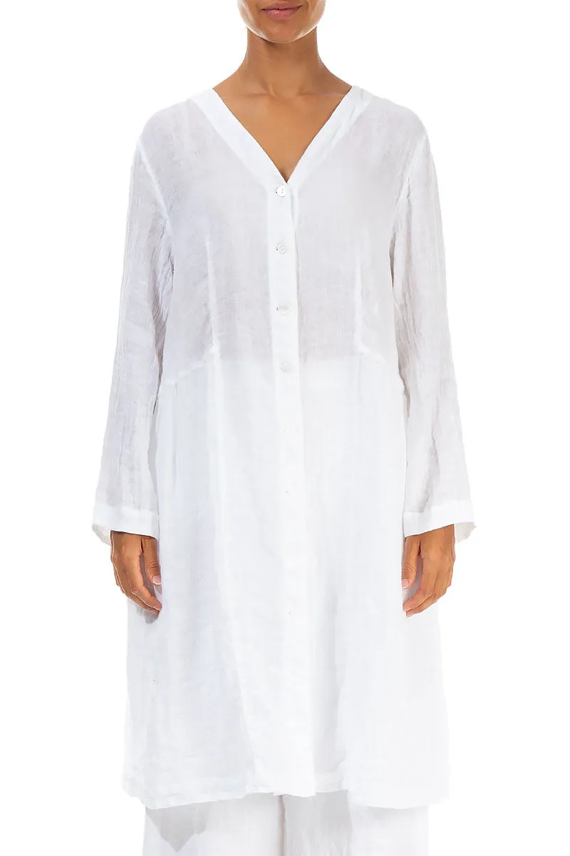 V-Neck White Gauze Linen Jacket