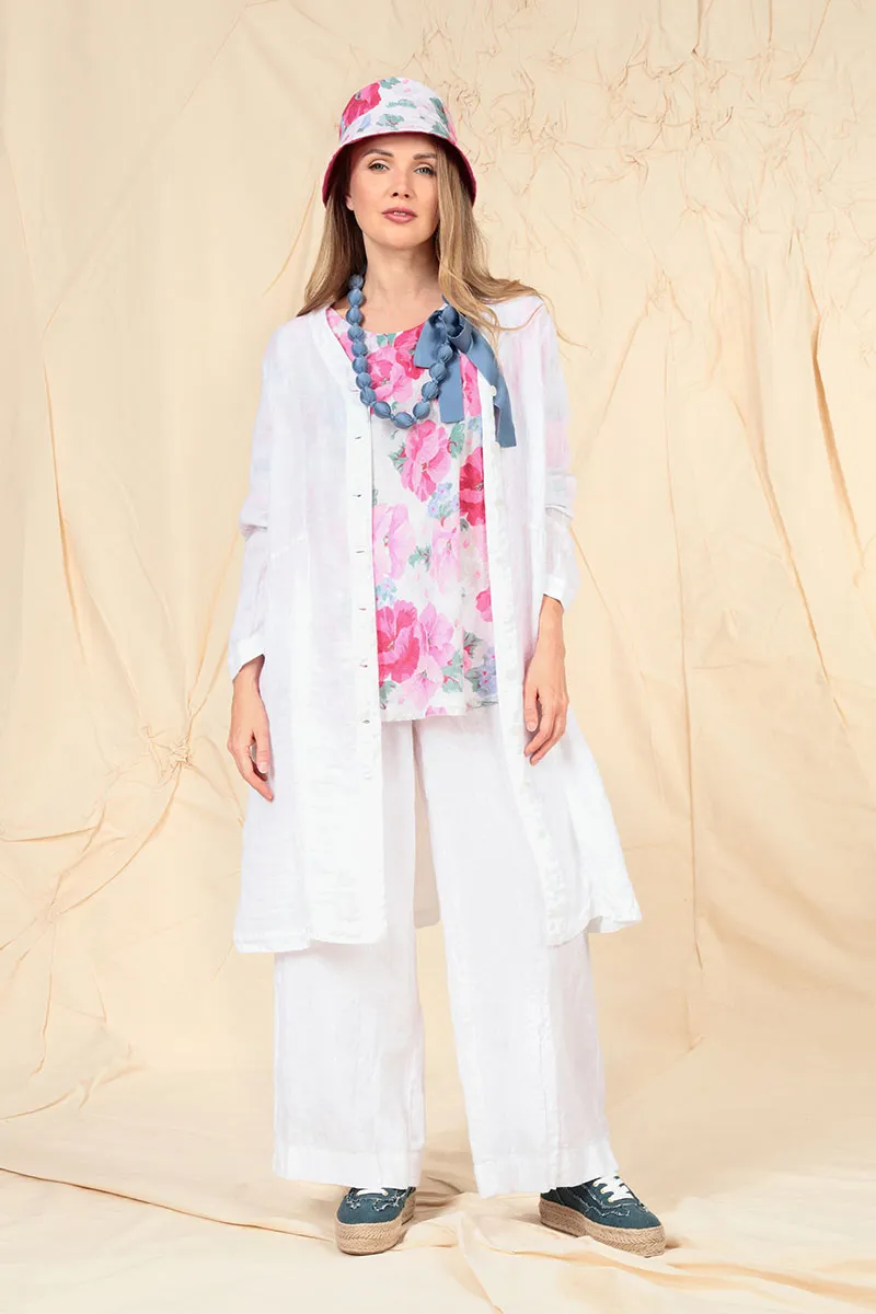 V-Neck White Gauze Linen Jacket