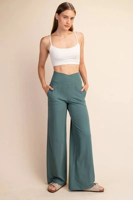 V Waist Wide Leg Butter Pant Fern Forest