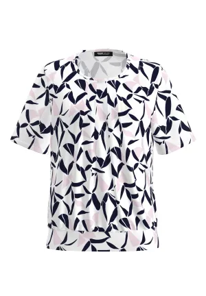 Vanilla, Navy & Baby Pink Pleated Round-Neck T-Shirt