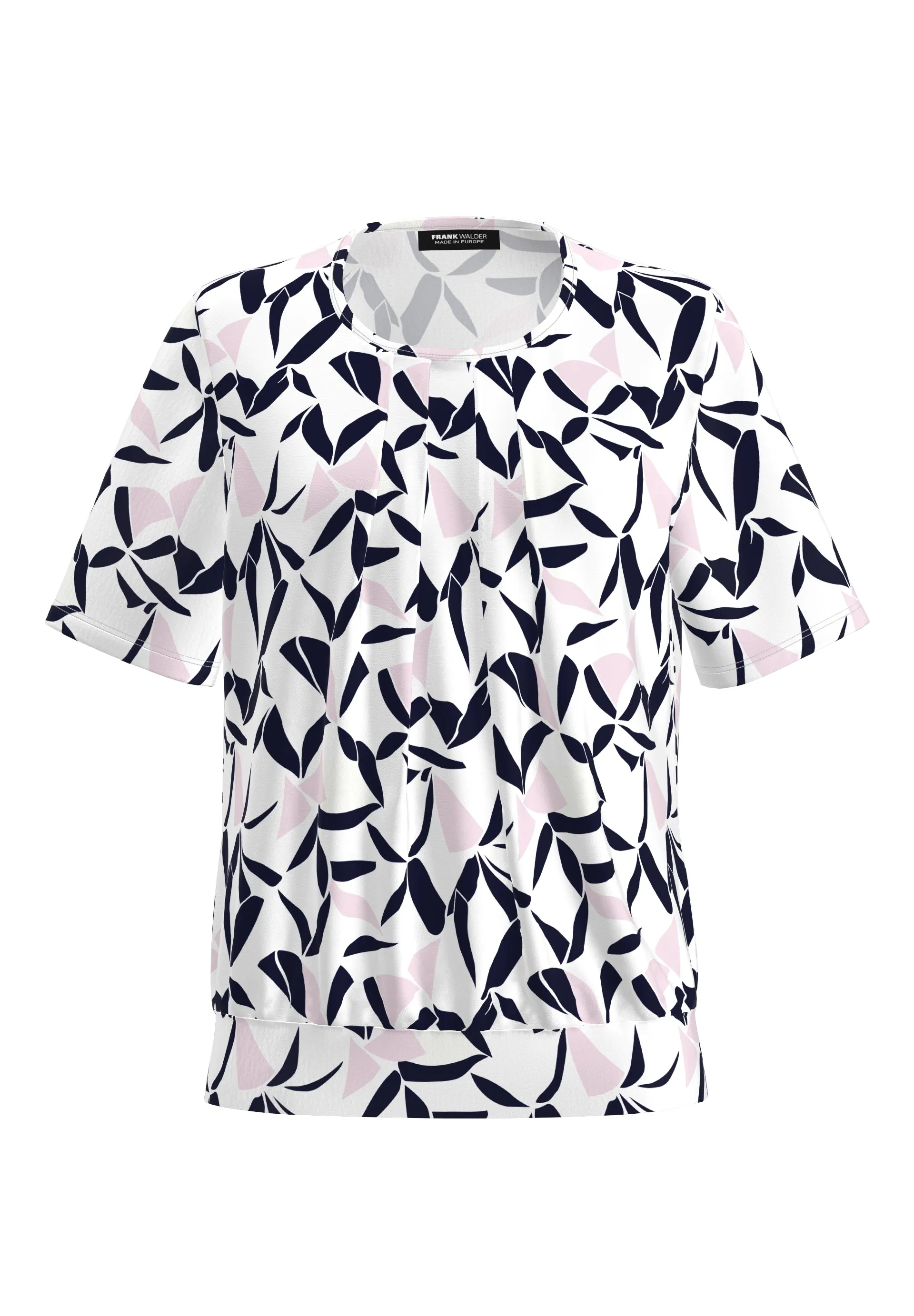 Vanilla, Navy & Baby Pink Pleated Round-Neck T-Shirt
