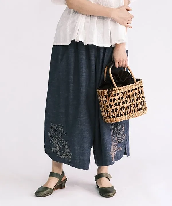 Vegetable and Flower Embroidery Chambray Wide Pants 25S448 [Expected to arrive in stock around March].