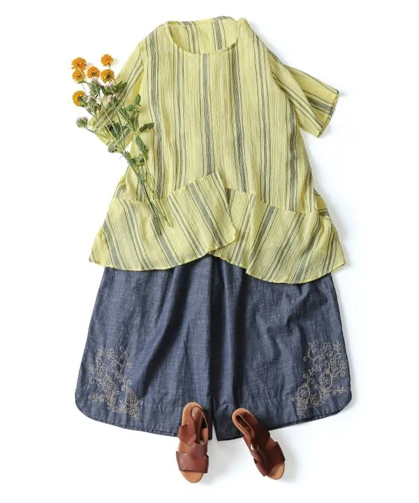 Vegetable and Flower Embroidery Chambray Wide Pants 25S448 [Expected to arrive in stock around March].