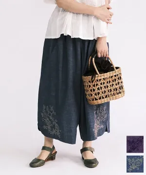 Vegetable and Flower Embroidery Chambray Wide Pants 25S448 [Expected to arrive in stock around March].
