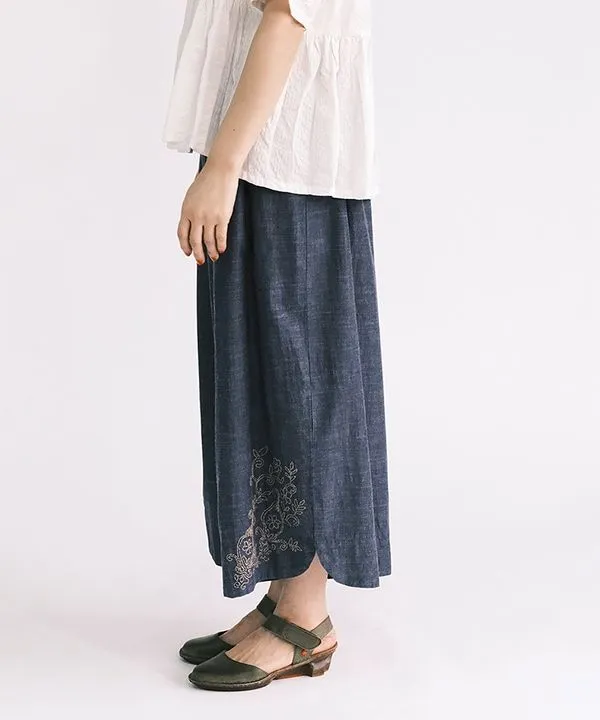 Vegetable and Flower Embroidery Chambray Wide Pants 25S448 [Expected to arrive in stock around March].