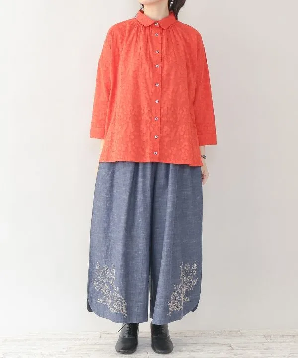 Vegetable and Flower Embroidery Chambray Wide Pants 25S448 [Expected to arrive in stock around March].