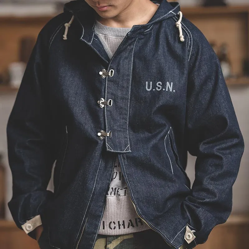 Vintage Navy Hooded Loose Tooling Cargo Jacket