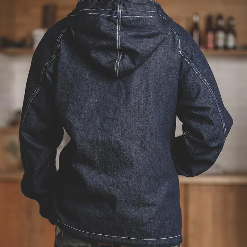 Vintage Navy Hooded Loose Tooling Cargo Jacket