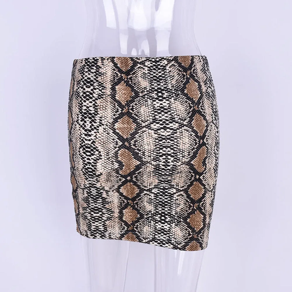 Winter Women Skirt Vintage Sexy Snakeskin Patterned Bodycon Skirt Sexy High Waist Elastic Short Pencil Skirt saia