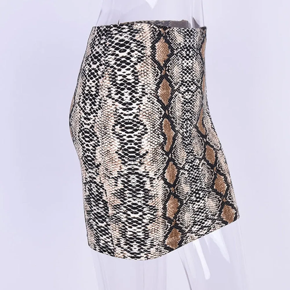 Winter Women Skirt Vintage Sexy Snakeskin Patterned Bodycon Skirt Sexy High Waist Elastic Short Pencil Skirt saia