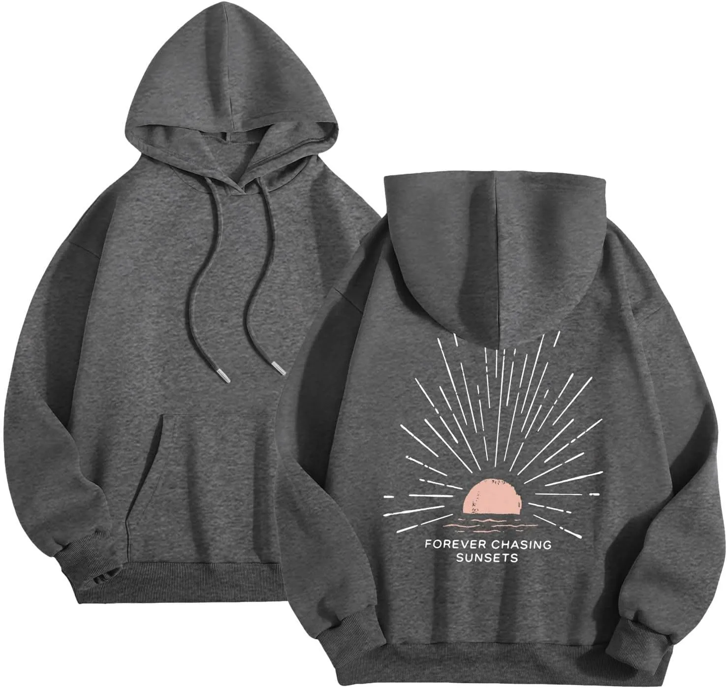 Women Oversized Hoodie Beachy Sweatshirt Letter Printed Always Chasing Sunsets Hoodies Solid Color Soft Top