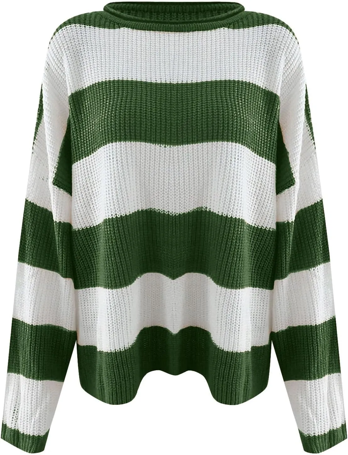 Women's 2024 Fall Long Sleeve Crew Neck Striped Color Block Comfy Loose Oversized Knitted Pullover Sweater