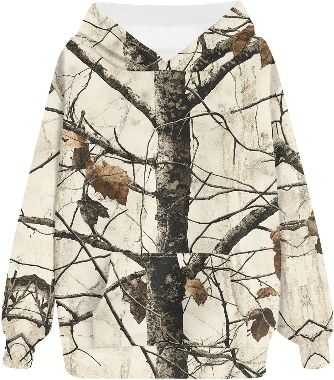 Womens Camo Hoodie Fall Winter Sweatshirt Maple Leaf Print Hoodie Drop Shoulder Long Sleeve Camo Shirt With Pocket