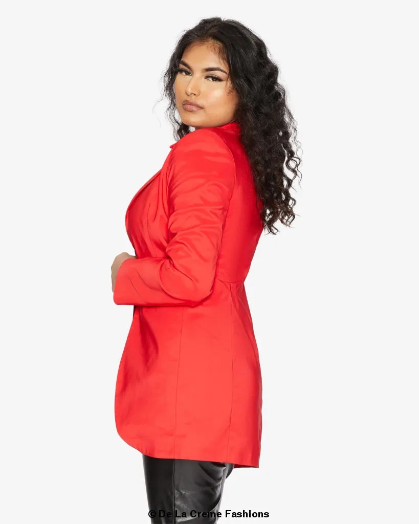 Women's Curved Hem Longline Blazer Jacket