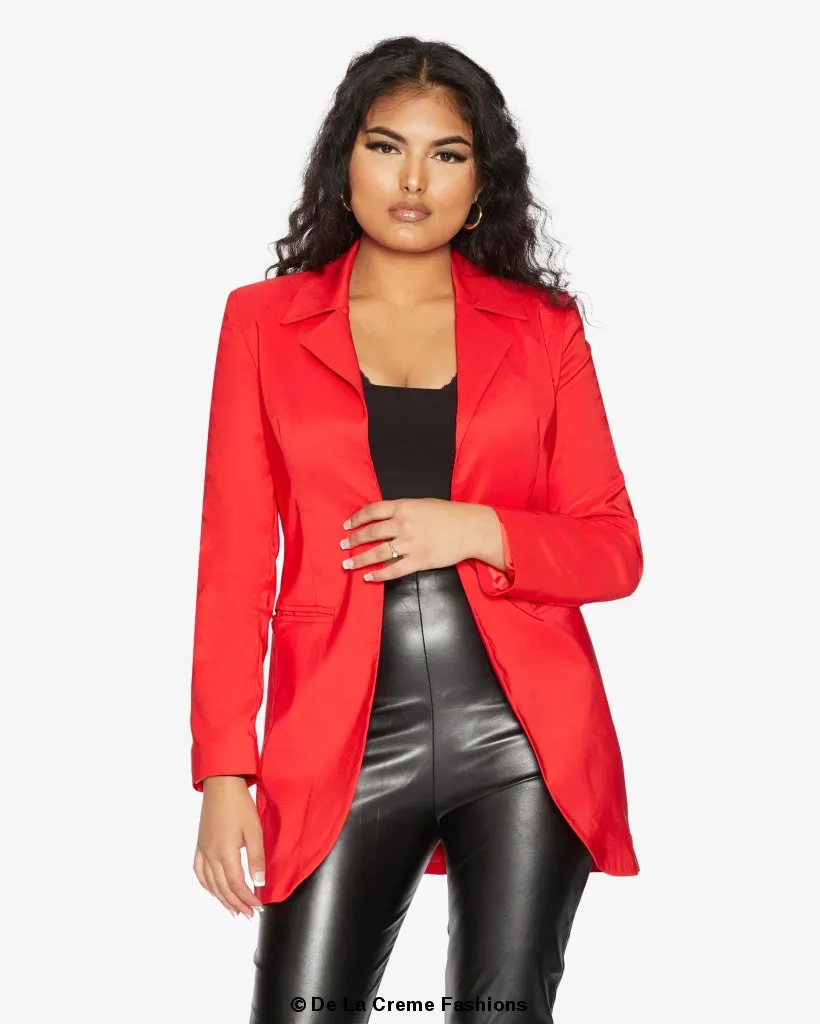 Women's Curved Hem Longline Blazer Jacket