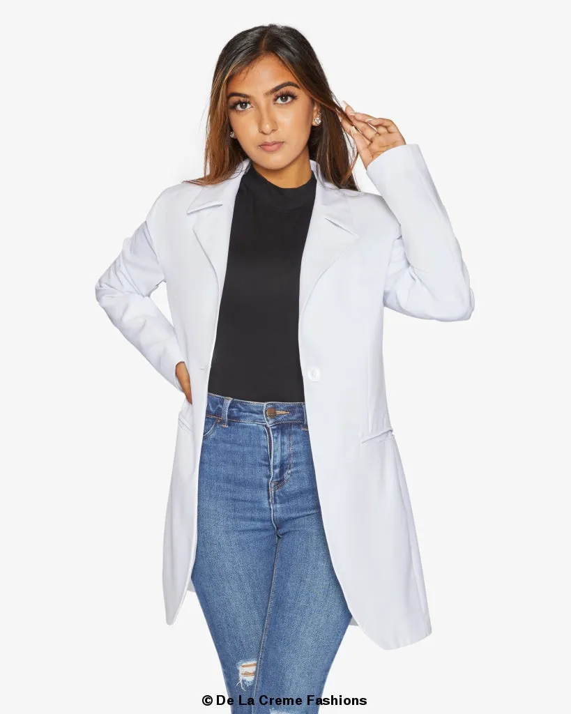 Women's Curved Hem Longline Blazer Jacket