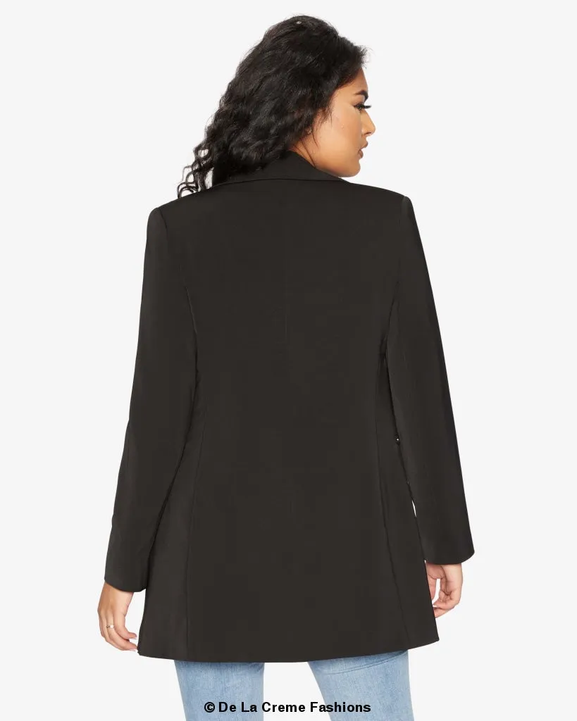 Women's Curved Hem Longline Blazer Jacket