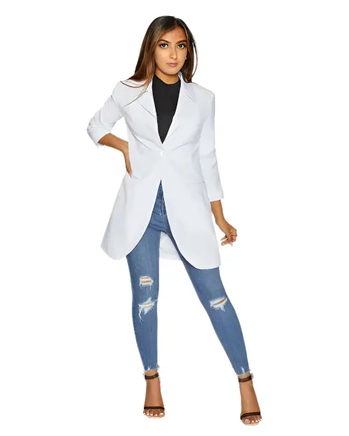 Women's Curved Hem Longline Blazer Jacket