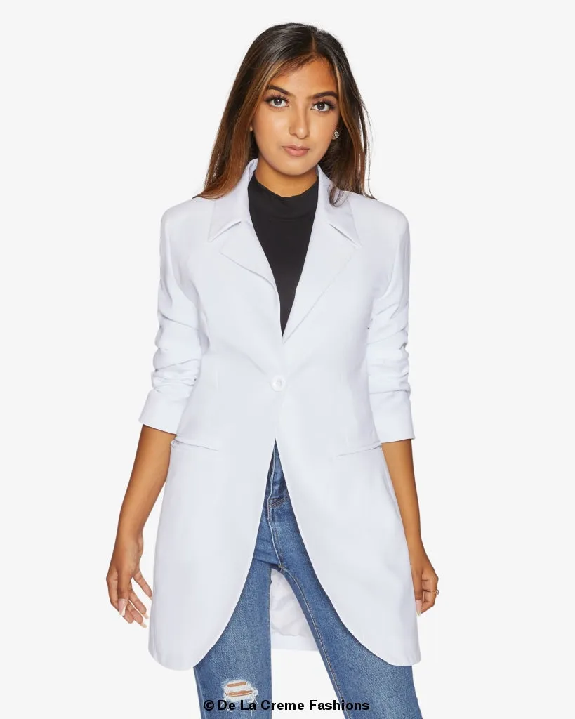 Women's Curved Hem Longline Blazer Jacket