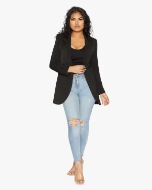 Women's Curved Hem Longline Blazer Jacket