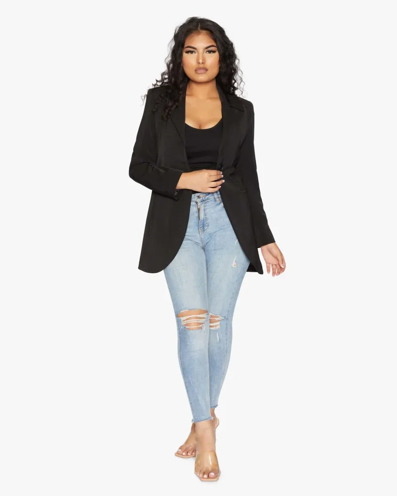Women's Curved Hem Longline Blazer Jacket